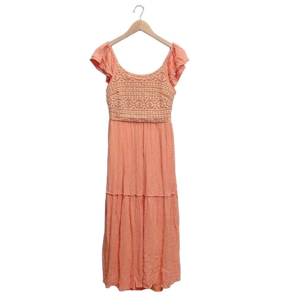 Sincerely Jules Women M Milkmaid Tiered Maxi Dress Sleeveless Flutter Sleeve